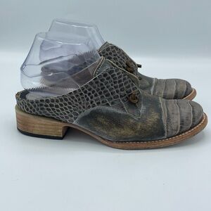 Freebird Women's Sz 8 Malena Grey Leather Stacked Block Heel Slip On Mules *Flaw